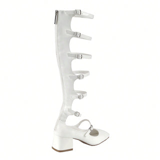 Mary Jane Hollow Out Roman Gladiator Heeled Boots - Belovely