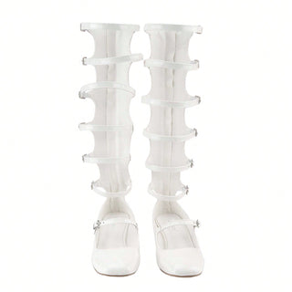 Mary Jane Hollow Out Roman Gladiator Heeled Boots - Belovely