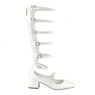 Mary Jane Hollow Out Roman Gladiator Heeled Boots - Belovely