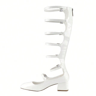 Mary Jane Hollow Out Roman Gladiator Heeled Boots - Belovely
