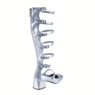Mary Jane Hollow Out Roman Gladiator Heeled Boots - Belovely