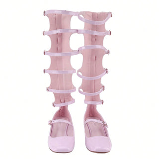 Mary Jane Hollow Out Roman Gladiator Heeled Boots - Belovely