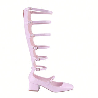 Mary Jane Hollow Out Roman Gladiator Heeled Boots - Belovely