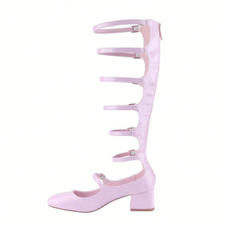 Mary Jane Hollow Out Roman Gladiator Heeled Boots - Belovely