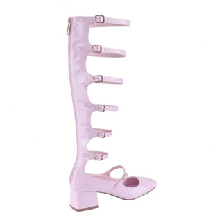 Mary Jane Hollow Out Roman Gladiator Heeled Boots - Belovely