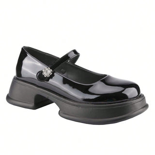 Mary Jane Loafers Platform Flats with Rhinestone On Strap - Belovely