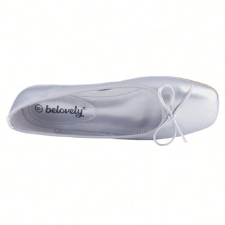 Women’s Ballet Flats – Square Toe Bowknot Slip-On with Coquette Aesthetic - Belovely