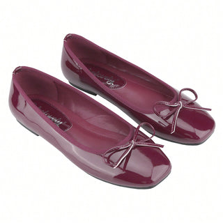 Women’s Ballet Flats – Square Toe Bowknot Slip-On with Coquette Aesthetic - Belovely
