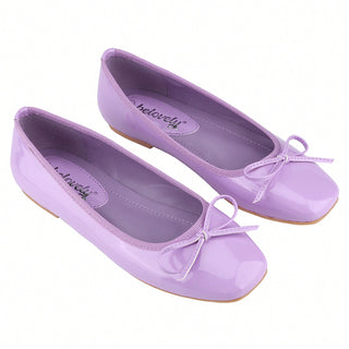 Women’s Ballet Flats – Square Toe Bowknot Slip-On with Coquette Aesthetic - Belovely