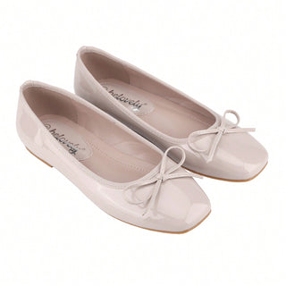 Women’s Ballet Flats – Square Toe Bowknot Slip-On with Coquette Aesthetic - Belovely