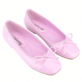 Women’s Ballet Flats – Square Toe Bowknot Slip-On with Coquette Aesthetic - Belovely
