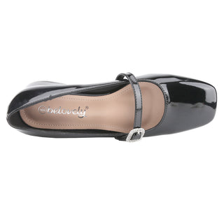 Rhinestone Buckle Strap Mary Janes - Belovely