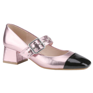 Two-Tone Square Toe Metallic Mary Janes - Belovely