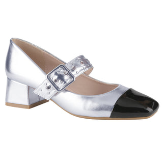 Two-Tone Square Toe Metallic Mary Janes - Belovely