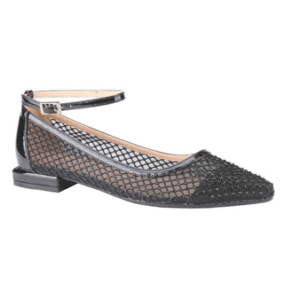 Ballet Flats Rhinestone Pointed Toe Fishnet Ankle Buckle Strap shoes - Belovely