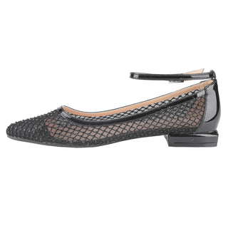 Ballet Flats Rhinestone Pointed Toe Fishnet Ankle Buckle Strap shoes - Belovely
