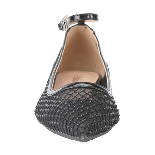 Ballet Flats Rhinestone Pointed Toe Fishnet Ankle Buckle Strap shoes - Belovely