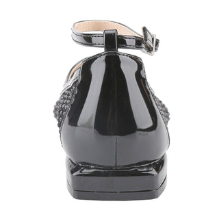 Ballet Flats Rhinestone Pointed Toe Fishnet Ankle Buckle Strap shoes - Belovely
