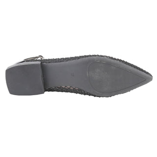 Ballet Flats Rhinestone Pointed Toe Fishnet Ankle Buckle Strap shoes - Belovely