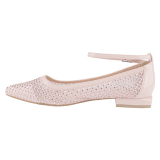 Ballet Flats Rhinestone Pointed Toe Fishnet Ankle Buckle Strap shoes - Belovely