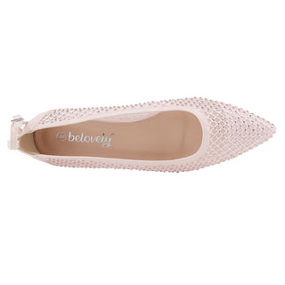 Ballet Flats Rhinestone Pointed Toe Fishnet Ankle Buckle Strap shoes - Belovely