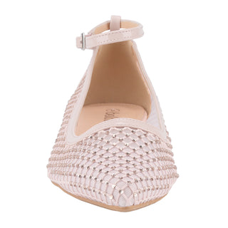Ballet Flats Rhinestone Pointed Toe Fishnet Ankle Buckle Strap shoes - Belovely