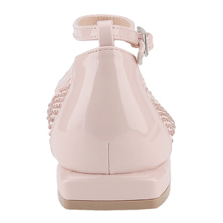 Ballet Flats Rhinestone Pointed Toe Fishnet Ankle Buckle Strap shoes - Belovely