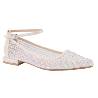 Ballet Flats Rhinestone Pointed Toe Fishnet Ankle Buckle Strap shoes - Belovely