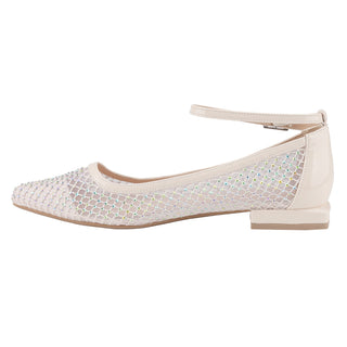 Ballet Flats Rhinestone Pointed Toe Fishnet Ankle Buckle Strap shoes - Belovely