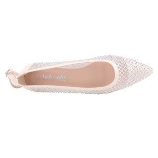 Ballet Flats Rhinestone Pointed Toe Fishnet Ankle Buckle Strap shoes - Belovely