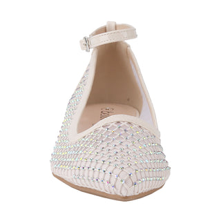 Ballet Flats Rhinestone Pointed Toe Fishnet Ankle Buckle Strap shoes - Belovely