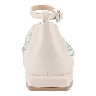 Ballet Flats Rhinestone Pointed Toe Fishnet Ankle Buckle Strap shoes - Belovely