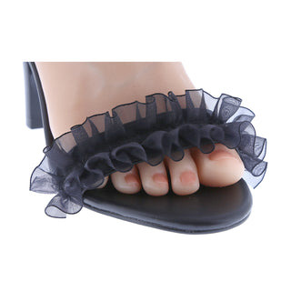 Ribbon Pearl Ankle Strap Lace upper Mid heels - Belovely