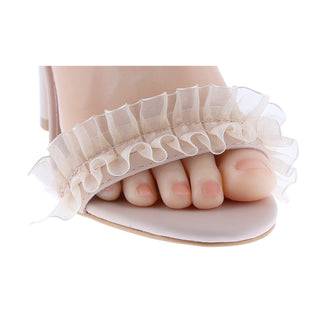 Ribbon Pearl Ankle Strap Lace upper Mid heels - Belovely
