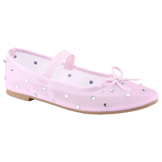 Bowknot Ballet Flats Rhinestone mesh synthetic strap shoes - Belovely