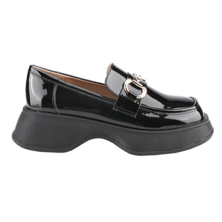 Platform Loafers Slip On Office Shoes with Gold Buckle - Belovely
