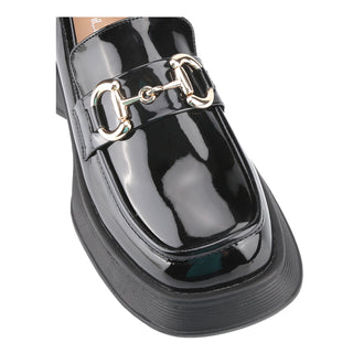 Platform Loafers Slip On Office Shoes with Gold Buckle - Belovely