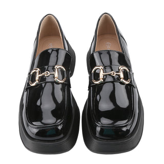 Platform Loafers Slip On Office Shoes with Gold Buckle - Belovely