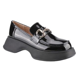 Platform Loafers Slip On Office Shoes with Gold Buckle - Belovely