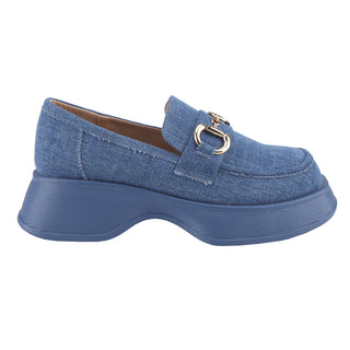 Platform Loafers Slip On Office Shoes with Gold Buckle - Belovely