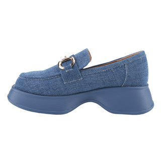 Platform Loafers Slip On Office Shoes with Gold Buckle - Belovely