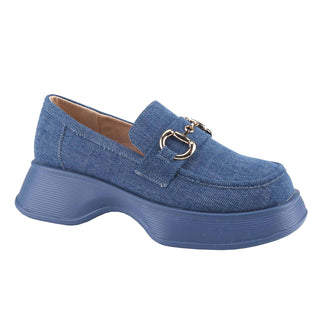 Platform Loafers Slip On Office Shoes with Gold Buckle - Belovely