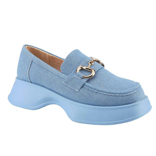 Platform Loafers Slip On Office Shoes with Gold Buckle - Belovely