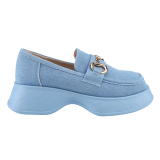 Platform Loafers Slip On Office Shoes with Gold Buckle - Belovely