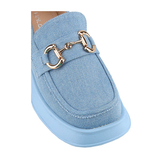 Platform Loafers Slip On Office Shoes with Gold Buckle - Belovely