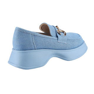 Platform Loafers Slip On Office Shoes with Gold Buckle - Belovely