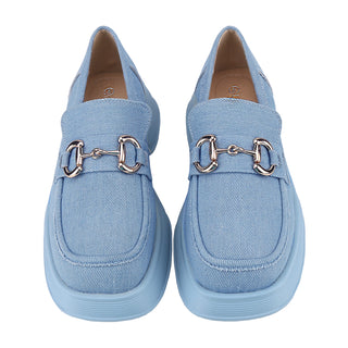 Platform Loafers Slip On Office Shoes with Gold Buckle - Belovely