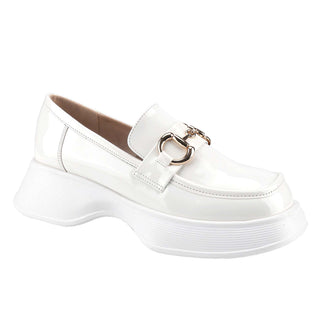 Platform Loafers Slip On Office Shoes with Gold Buckle - Belovely
