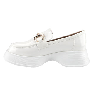 Platform Loafers Slip On Office Shoes with Gold Buckle - Belovely
