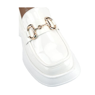 Platform Loafers Slip On Office Shoes with Gold Buckle - Belovely